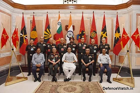 Disengagement and De-escalation is the way forward along Northern Border, Defence Minister Rajnath Singh said in Army Commanders’ Conference (Image: ADGPI)