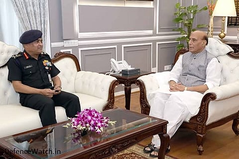 New Army Chief Gen Manoj C Pande called on Defence Minister Rajnath Singh after taking charge (Image: MoD)