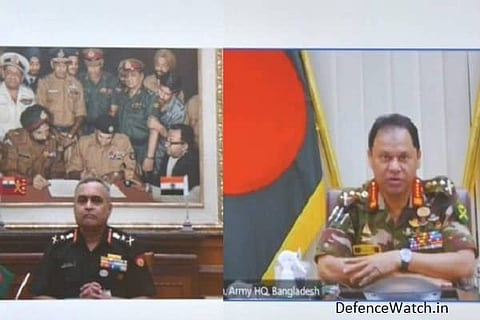Gen Manoj Pande held talks with his Bangladeshi Counterpart through video conferencing on Wednesday (Image: Indian Army)