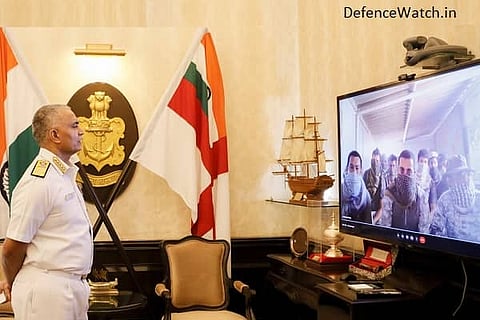 Navy Chief interacted with personnel deployed at remote locations through VC (Image: Indian Navy)