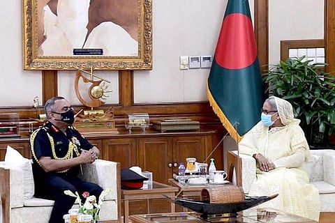 Army Chief Gen Manoj Pande called on Bangladesh Prime Minister on Tuesday (Photo: ADGPI)
