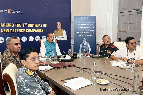 Defence Rajnath Singh reviewing the working of seven defence companies, carved out of Ordnance Factory Board, in New Delhi on September 30, 2022 (photo: MoD)