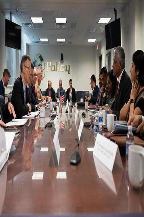 Defence Secretary Giridhar Aramane and US Under Secretary of Defence for Policy Dr Colin Kahl holding 17th DPG meeting