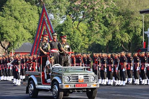 General Manoj Pande, the Chief of the Army Staff reviewing the Passing Out Parade (POP) of Gentleman Cadets at Indian Military Academy (IMA)