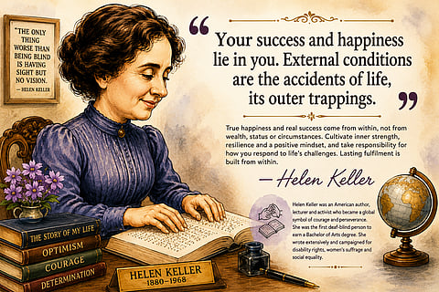 Quote of the day by Helen Keller: `Your success and happiness lie in you'