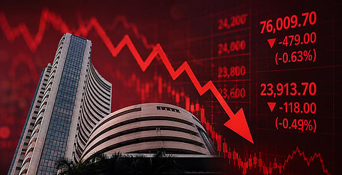 Sensex falls 479 points; Nifty slips below 23,950 as oil spike weighs on sentiment