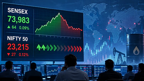 Markets surrender early gains as Mideast weighs on sentiment; Sensex ends flat