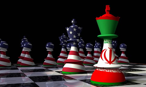 Chessboard with an Iran-themed king facing US-themed pieces, symbolising geopolitical conflict between Iran and the United States.