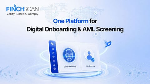 FinchSCAN digital onboarding and AML screening platform showing GDPR, PDPL and DPDPA compliance features
