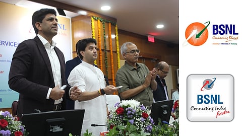 Union Communication Minister Jyotiraditya Scindia unveils BSNL’s new logo plus seven services (Pic: X)