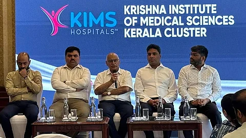 Dr. Bhaskar Rao, chairman and managing director is addressing a press conference at Kochi