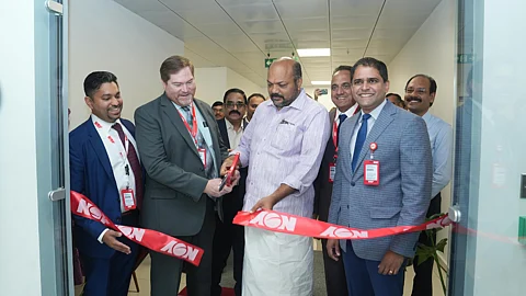 Minister P. Rajeev inaugurating NOV's new Digital Technology Center (DTC) at Infopark Kochi.