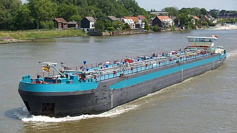 a ship cruising through a water body