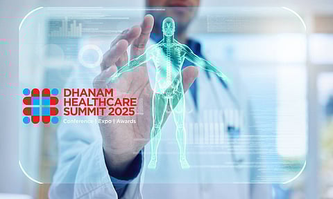 a medical professional examining augmented human body , dhanam Healthcare summit