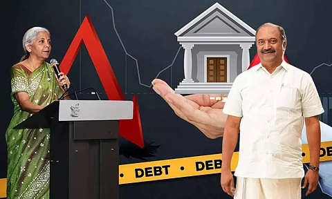 finance minister Nirmala Sitharaman , kerala Finance Minister KN Balagopal Debt financial crisis symbolic background