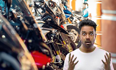 bike showroom a man in shock