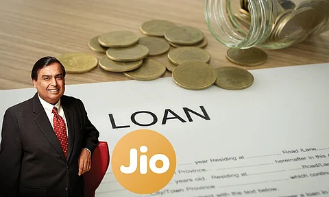 Mukesh Ambani, Jio finance logo and loan imaga