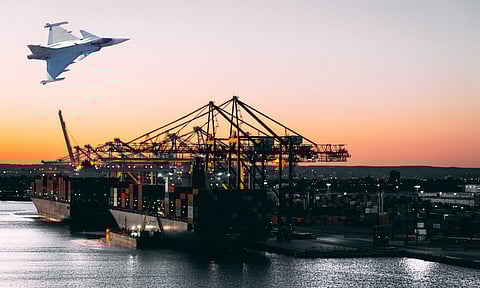 port and a fighter jet