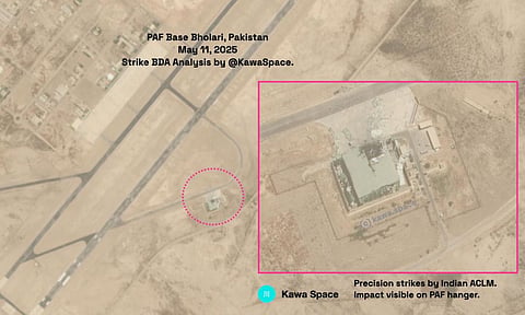 satellite images showing damages to the PAK Airforce Base