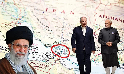 Iranian supreme leader Ayathollam Khamenei , indian prime minister narendr modi , israel prime minister Benjamin Netanyahu, iran map