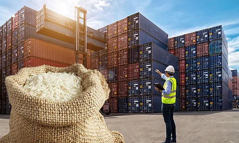 container in port and basmati rice