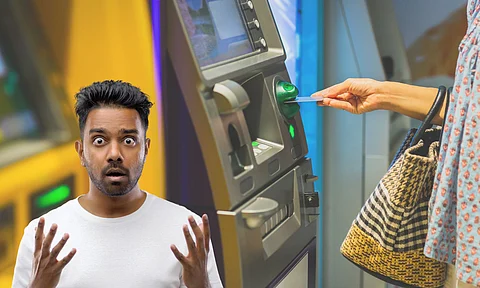 Atm counter and man in shock