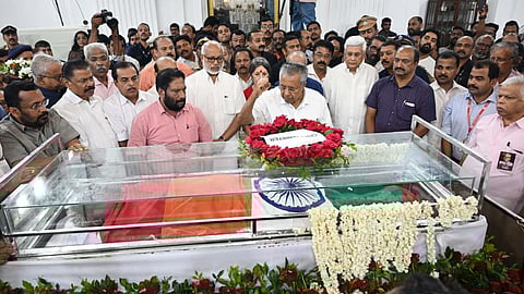 Chief minister Pinarayi Vijayan pays last respects to former chief minister V S Achuthanandan, who passed away.