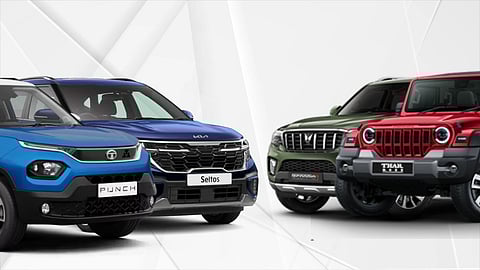tata punch , kia seltos, mahindra scorpio, Thar Roxx