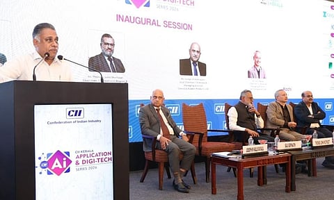 2025-26ലെ സിഐഐ വാര്ഷിക യോഗത്തില് മുഖ്യപ്രഭാഷണം നടത്തുന്ന കേരള ഡിജിറ്റല് സയന്സസ്, ഇന്നൊവേഷന് ആന്ഡ് ടെക്നോളജി സര്വകലാശാലയുടെ വൈസ് ചാന്സലര് ഡോ. സജി ഗോപിനാഥ്.