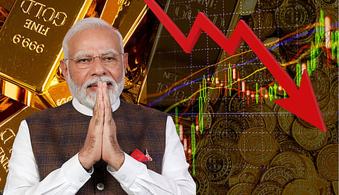 Prime minister Modi and gold picture on the backdrop