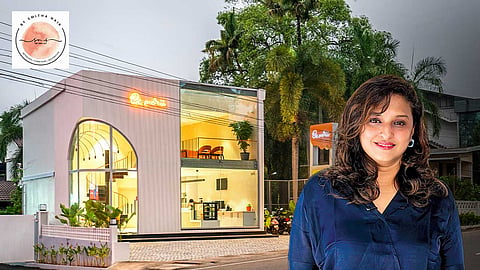 Smitha Naik, Founder and Principal Designer, SNSofDESIGN in the forefront and the project done by her, BeMerii Cafe designed and executed for Camerry Icecream in the background