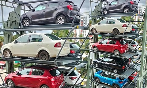 രണ്ട് കാര് പാര്ക്ക് ചെയ്യുന്ന സ്ഥലത്ത് പന്ത്രണ്ട് കാറിന് പാര്ക്കിംഗ്; 'സ്റ്റാക്ക് പാര്ക്കിംഗ്' കൊച്ചിയില്