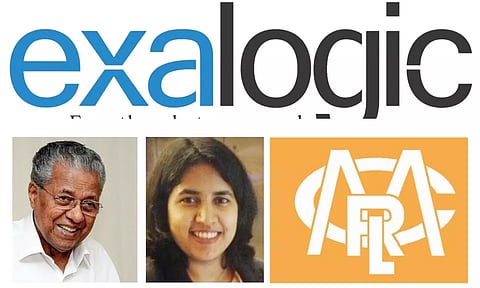 Pinarayi Vijayan, Venna T, Exalogic (linkedin.com/in/veena) and CMRL logo