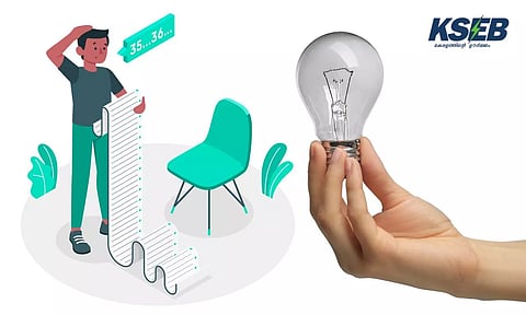 KSEB logo, bulb and bill in hand