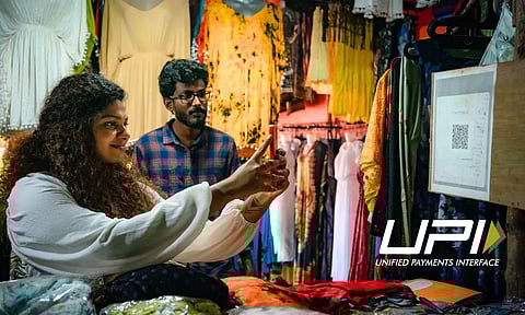 Lady paying through upi app