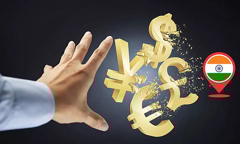 Foreign Money in hand, India Flag