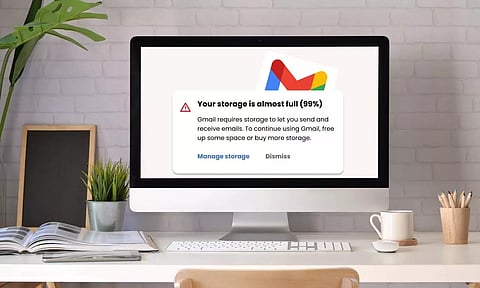 Computer screen showing gmail storage