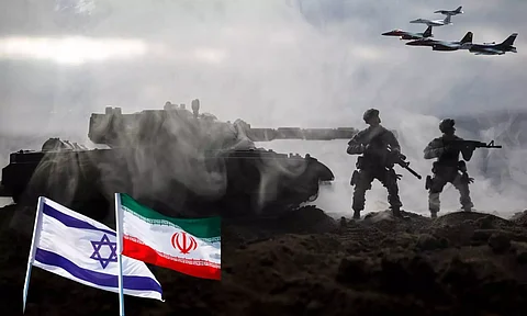 a battlefield two soldiers multiple jets a army tank flags of iran and israel