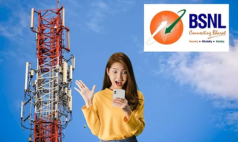 a mobile tower, new bsnl logo, a girl looking into a mobile phone
