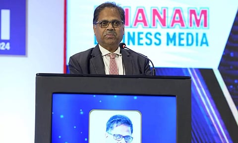 Reserve Bank Executive Director J.K. Dash speaks about the banking industry at the Dhanam BFSI Summit organized by Dhanam Business Media
