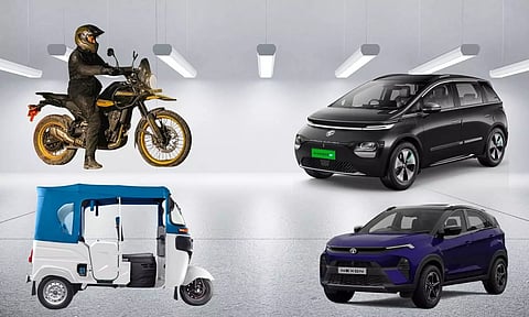 royal Enfield Himalayan, Bajaj EV Auto rikshaw , Tata nexon, Mg windsor