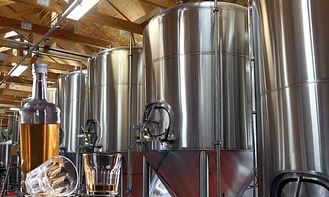 brewery liquor bottle and glass