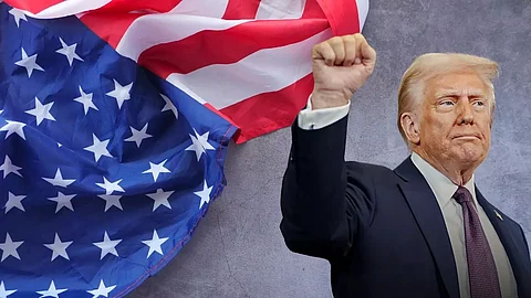 us president Donald Trump with us flag background