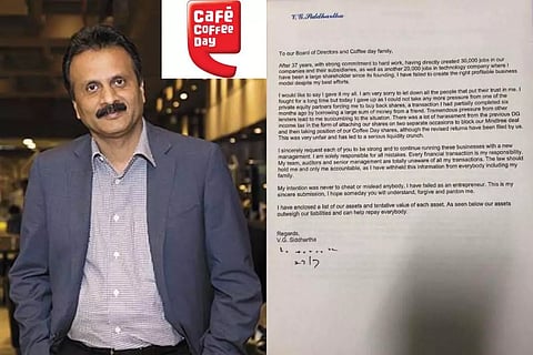 'ഇനിയും താങ്ങാനാവില്ല, ഞാൻ പരാജയപ്പെട്ടു,' വി.ജി സിദ്ധാര്ത്ഥയുടെ കത്ത് പുറത്ത്