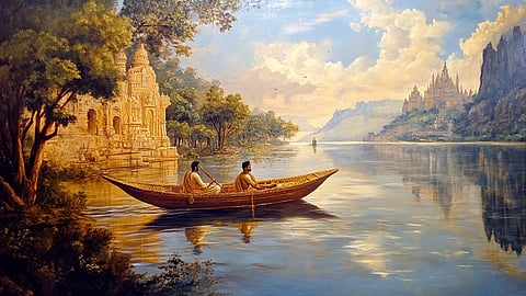 Rama and Guha in a boat