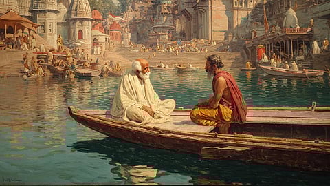 Illustration of VS Agarwala and a Boatman