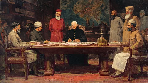 Illustration showing Nehru Engaging with Communist Historians
