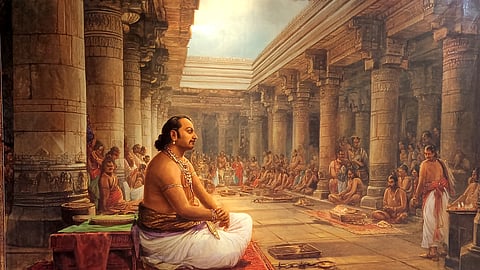 Illustration of Srinatha engaged in a poetic debate