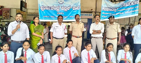 Poornachandra students perform eco-theatre on streets