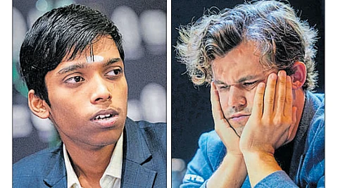 R Praggnanandhaa (left) and Magnus Carlsen will be among some of the top names at the Las Vegas Freestyle Chess event.